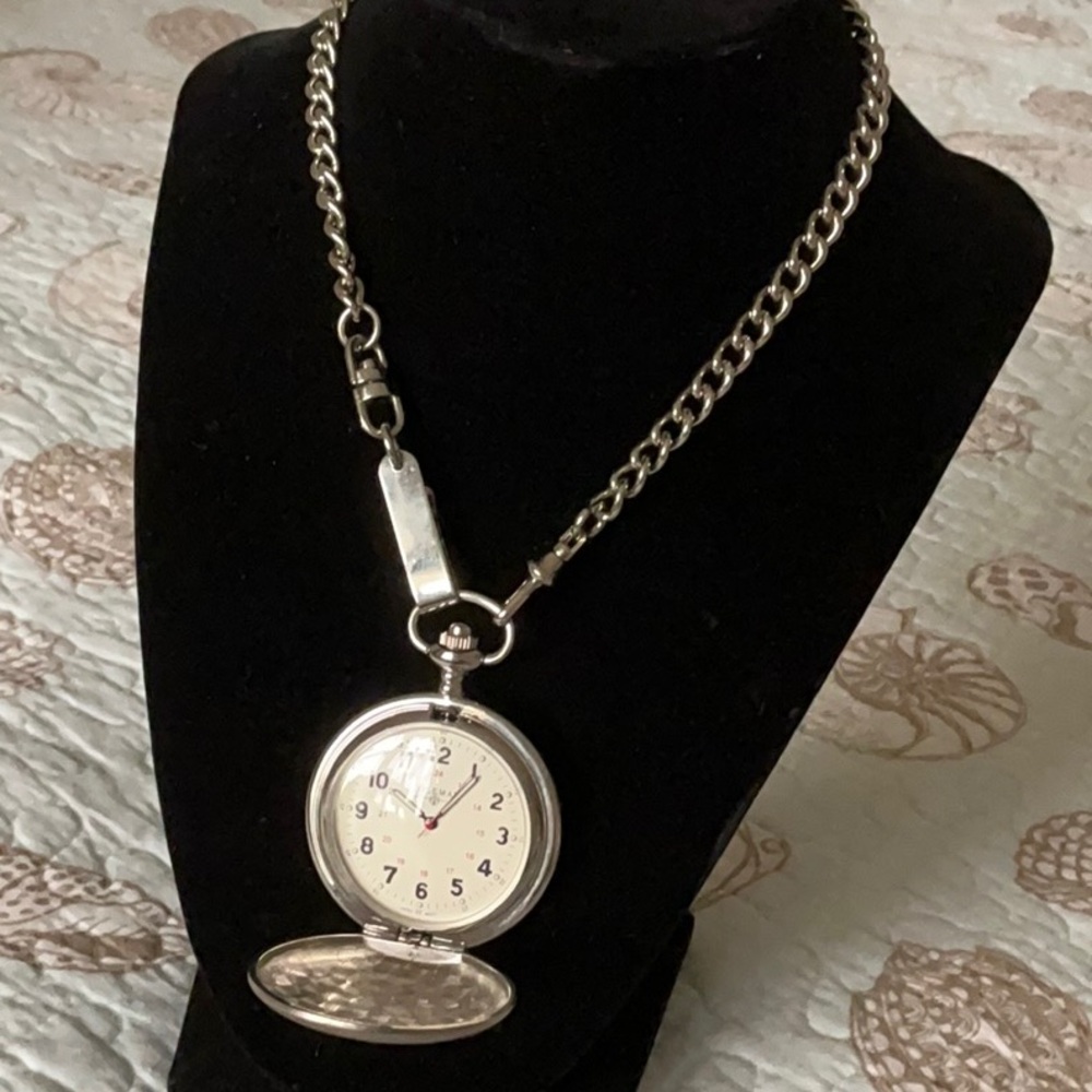 Coleman Silver Pocket Watch with Chain